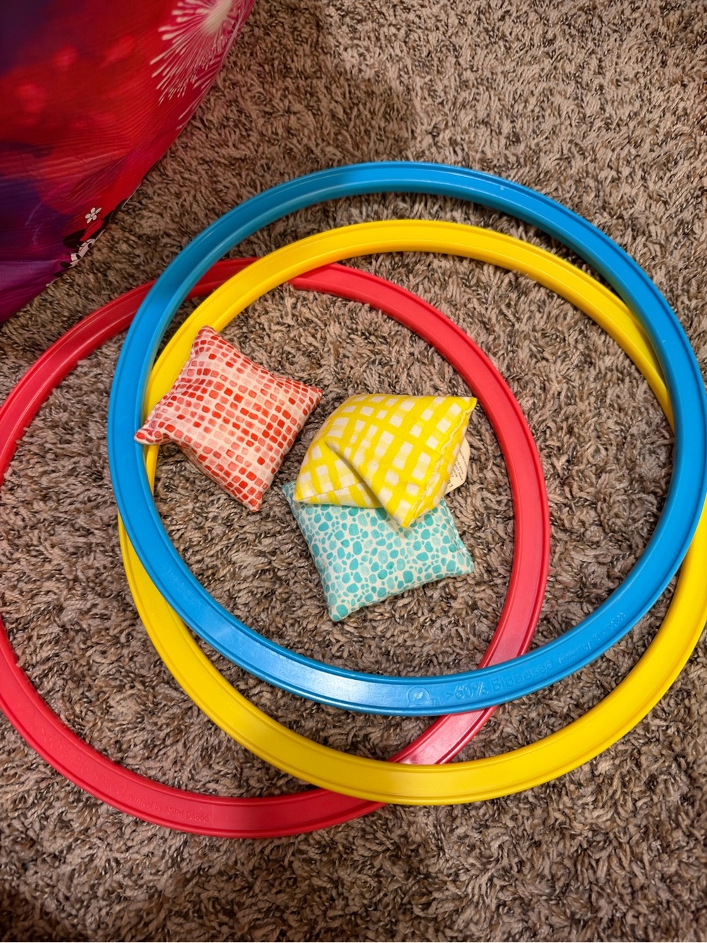Kids Hula Hoop and Bean Bag Play Set - Blue, Yellow & Red